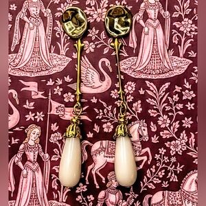 Natural Peruvian Opal In Long Victorian Earrings In Gold Plated